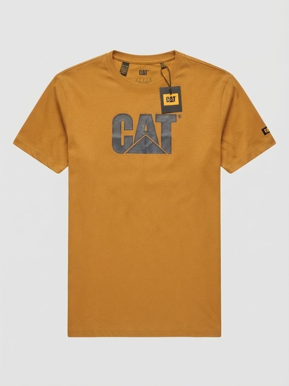 New Caterpillar CAT Men's Mustard Yellow / Brown Short Sleeve T-Shirt Size L